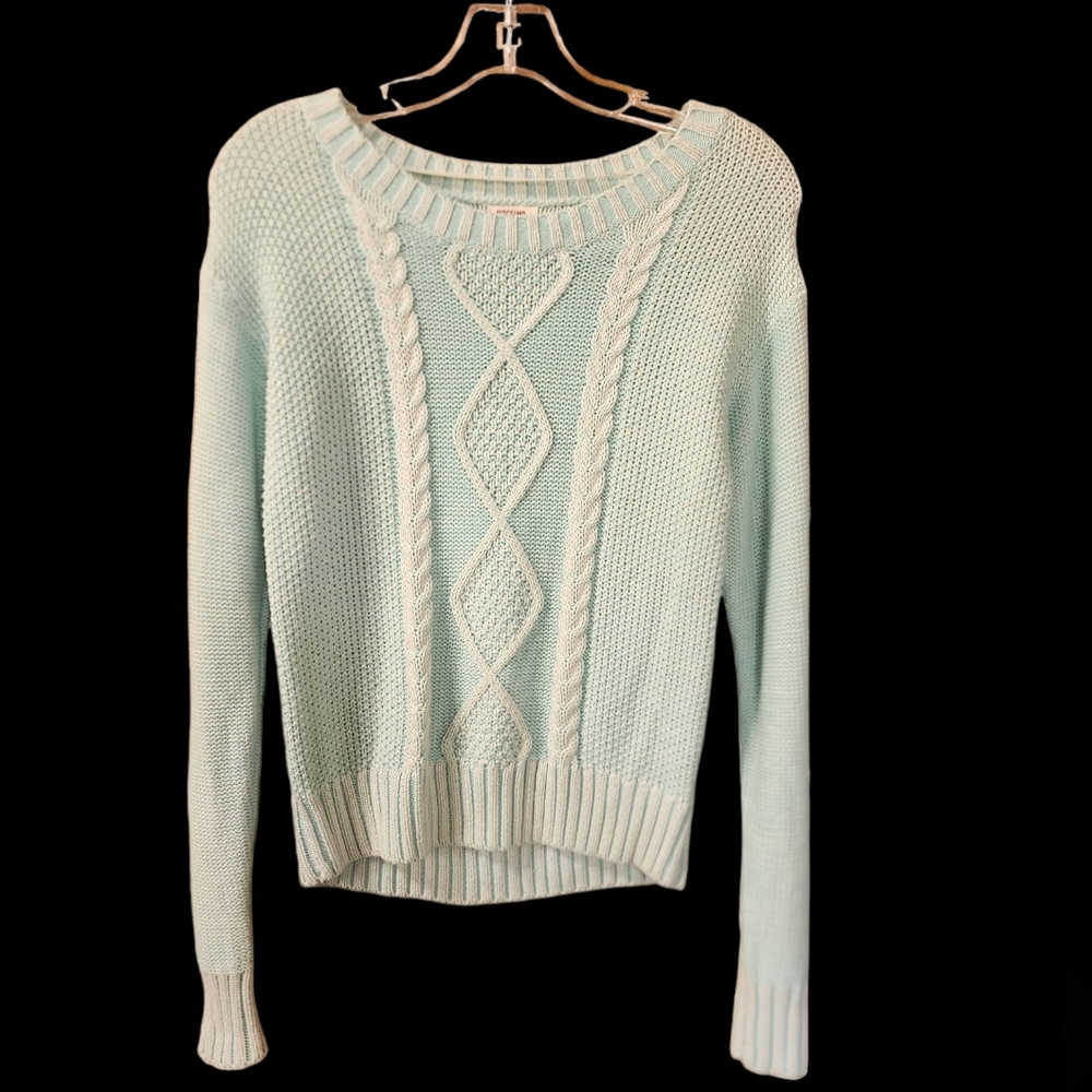 Mossimo Pastel Blue Sea Green Mint Cable Knit Sweater